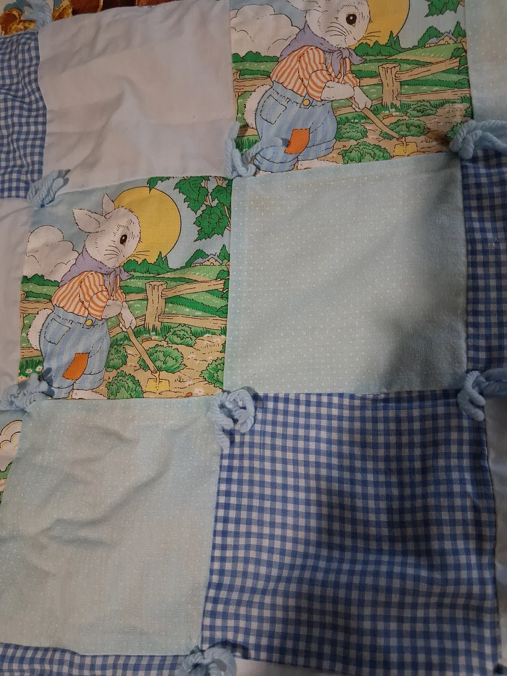 Handmade Blue Bunny Patchwork Baby Quilt Plus Noahs Ark Crib Quilts